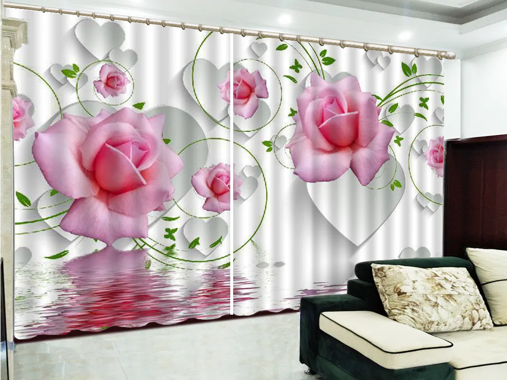 Rideau 3D personnalisé amour est plein de Roses roses salon chambre beaux rideaux occultants pratiques