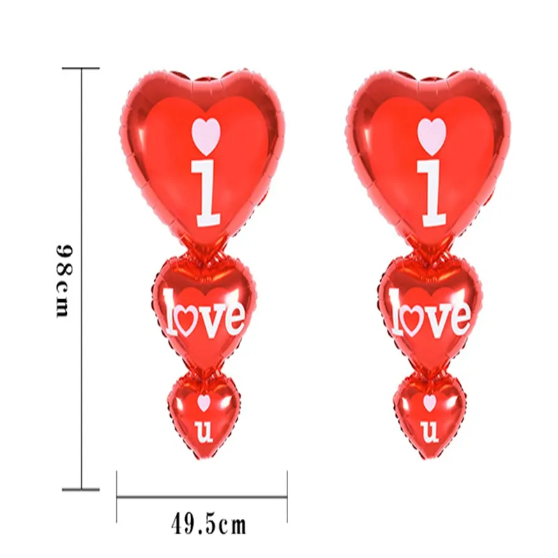 20pcs/lot Strings of hearts I LOVE U aluminum film balloons Foil balloon For Wedding party decorations