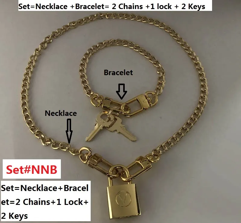 2019 Lock Łańcuch, zestaw na zamówienie # NNB, 1 Set = Necklace + Bransoletka. Kłódka bagażowa. Ten link nie jest sprzedawany oddzielnie !!!