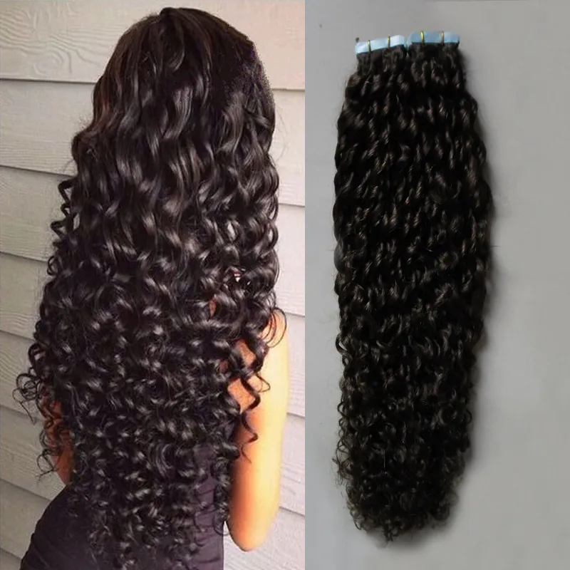 Grade 7A Unprocessed Brazilian Afro Kinky Curly Hair Adhesives Tape In Human Hair Extensions PU Skin Weft Tapes Ins Remy Hair Extensions