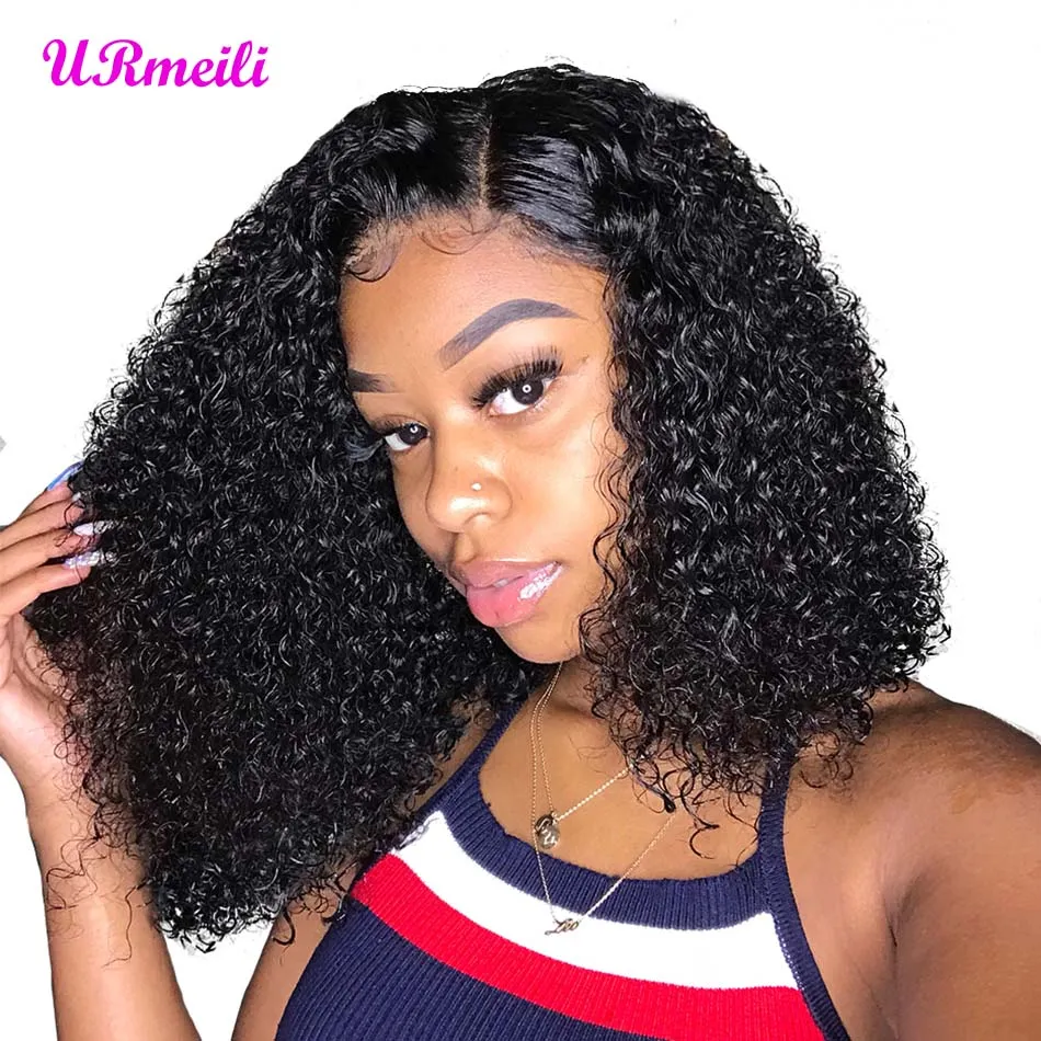 Glueless Curto Bob Peruca Brasileira Virgem Curly Human Human Human Wig 13x4 Lace Front Human Human Wigs pré arranhado com cabelo de bebê Whosale