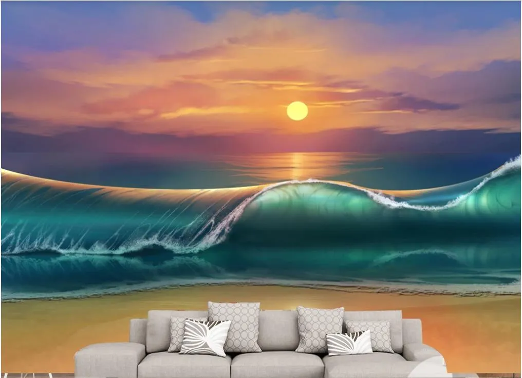 Beautiful Photo 3D Wallpaper seaside sunset landscape For Living Room Bedroom TV background Mural Wall Paper Home Decor