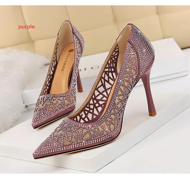 Plus size 34 to 40 41 42 43 pink rhinestone lace high heels dress shoes bridal wedding shoes red white silver purple black gold champagne