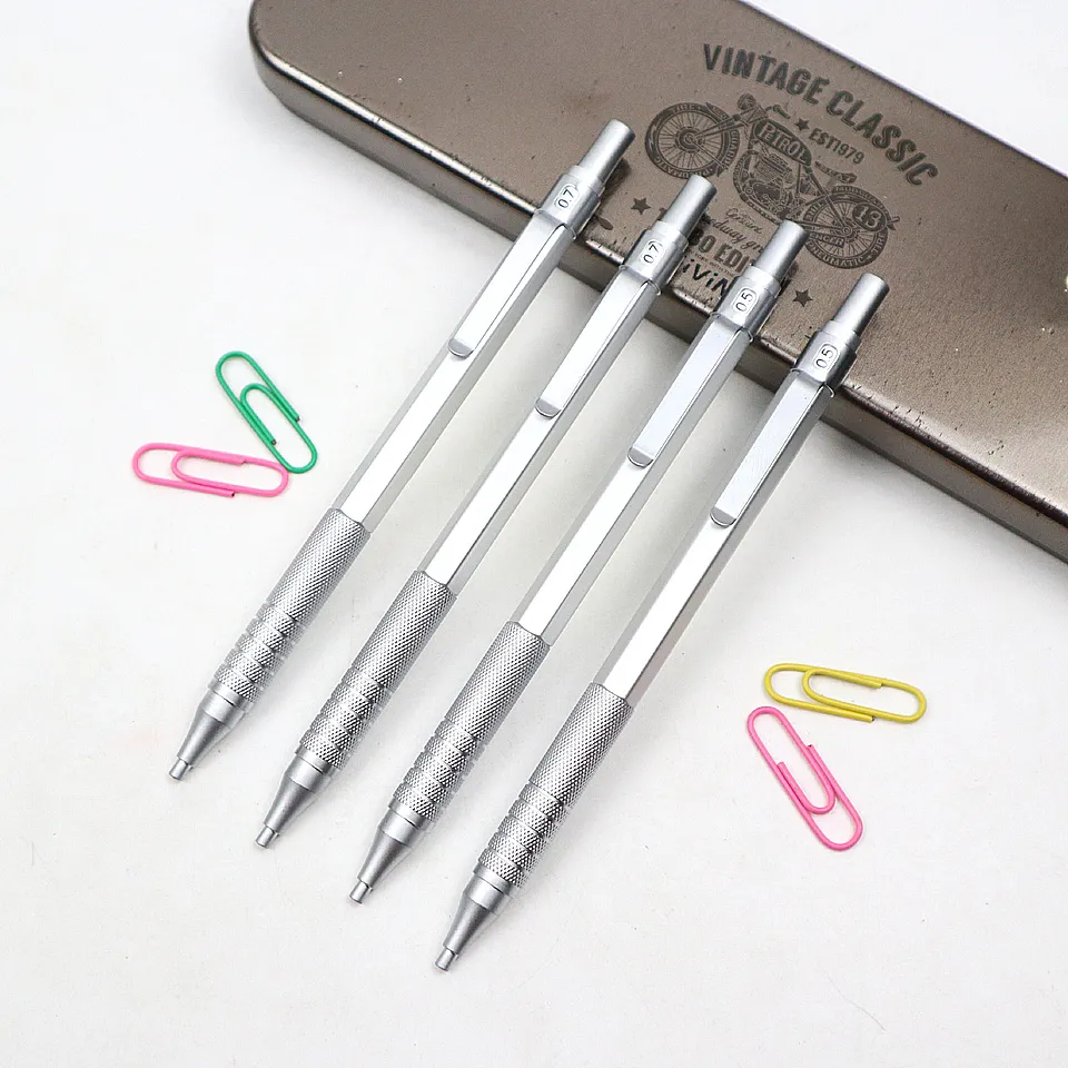 M&G Full Metal Mechanical Pencil 2B 0.5~0.7mm High Quality Silver Automatic pencil For Professional Painting Writing Supplies