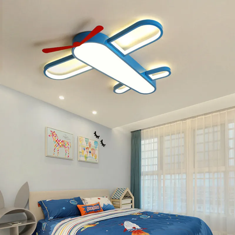 子供部屋LED天井灯暖かい漫画飛行機の寝室の男の子と女の子の部屋のランプの目の保護調光錬鉄製ランプ