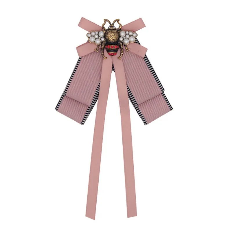 Fashion Designer Brooches Retro High Grade Bronze Insect Brooch Alloy Bee Fabric Pins Women Jewelry Pink Wholesale