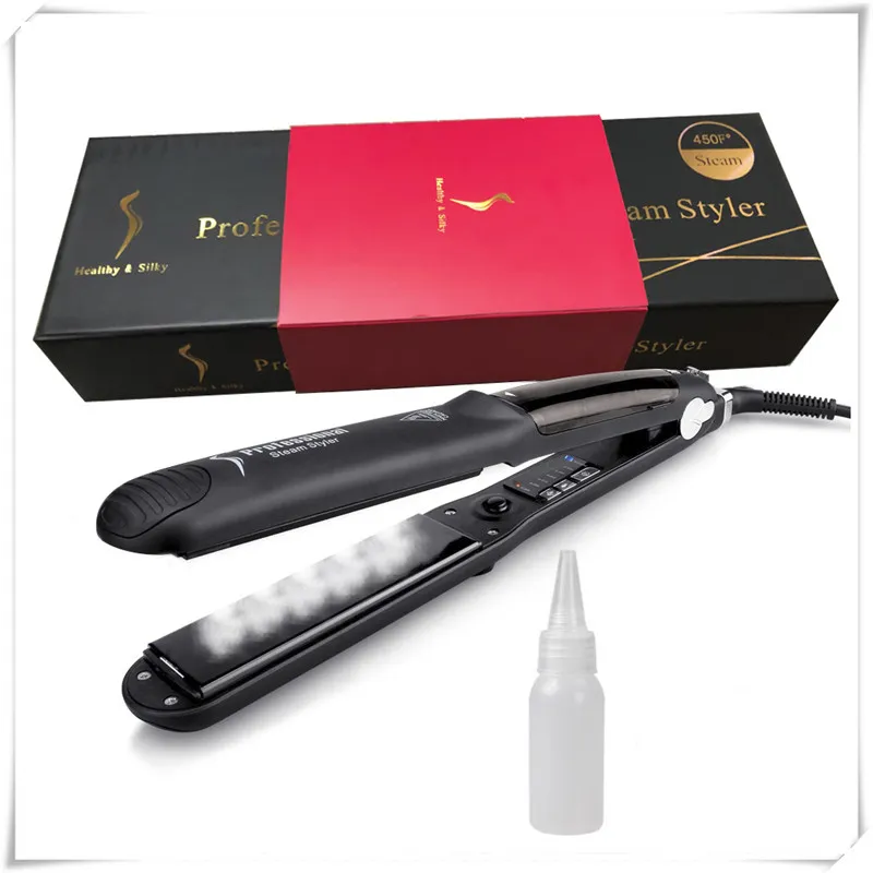 55W Professionell Hair Salon Steam Styler Keramik Organosilikon Hair Straightener Curler för både torr och våt frisk silkeslen US-kontakt