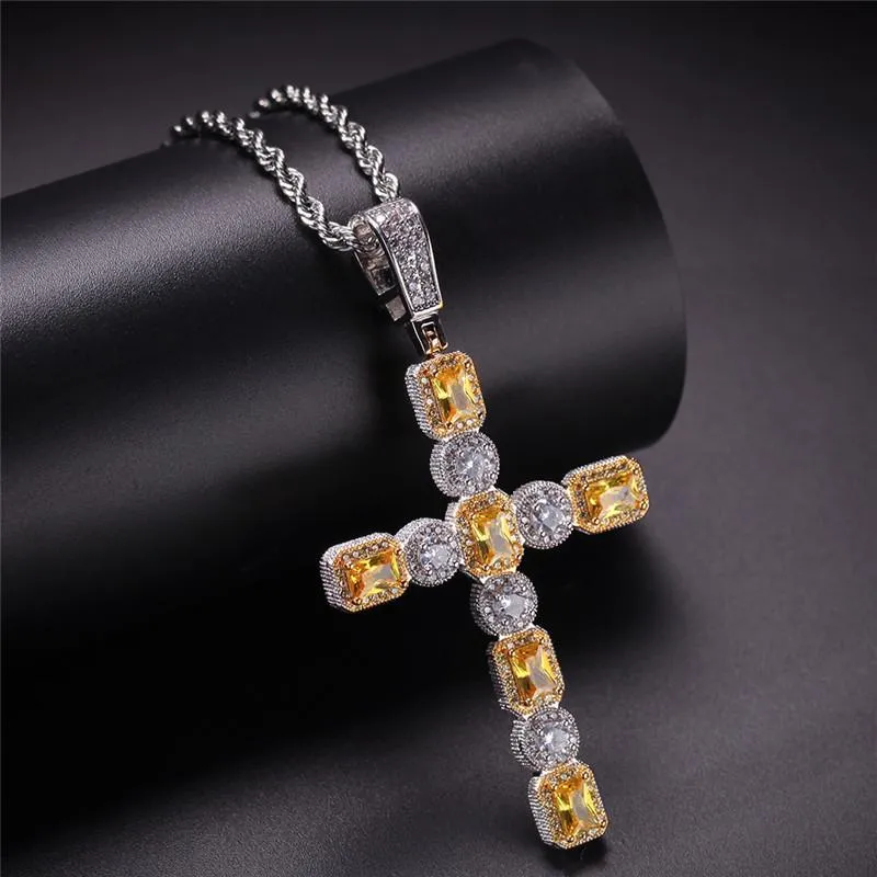 Colar Pingente grande Cubic Zirconia Mens Hiphop Cruz Ice Fora de ouro 18K Hip Hop Jewelry