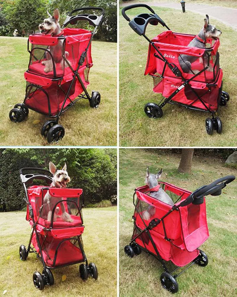 Lightweight Portable 4 Wheel Folding Double-layer Pet Stroller for Two Dogs  or Cats from Dhgate Dog Car Seat Covers - price 236.89