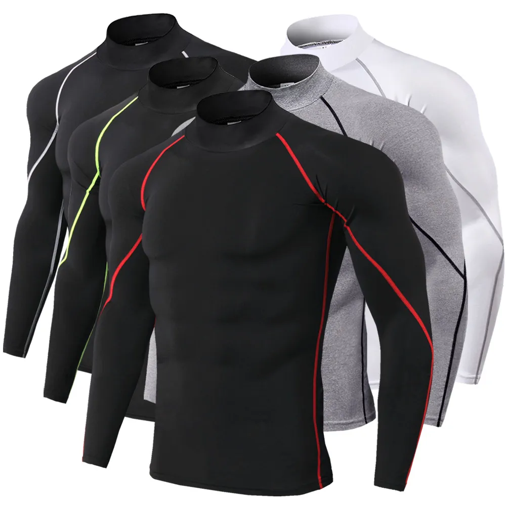 High Collar Compression Shirt Men's Bodybuilding Sportswear T-Shirt ...