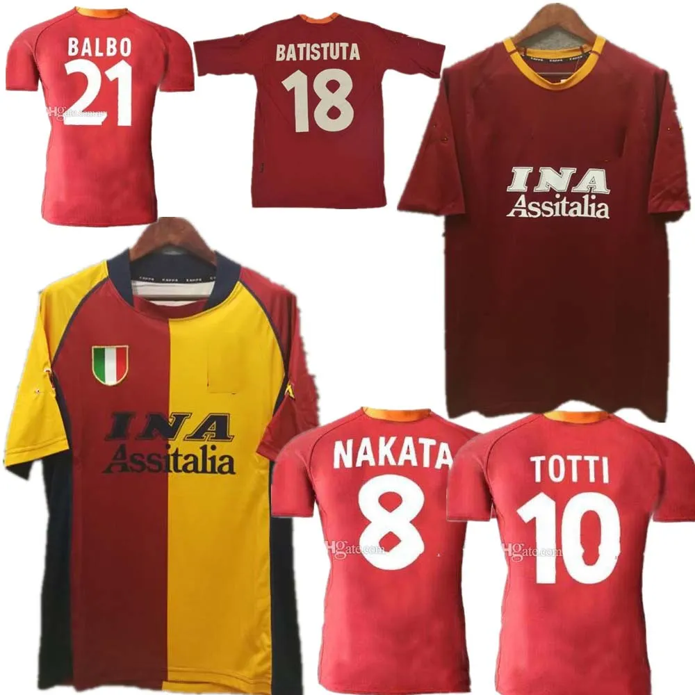 Retro Roma Soccer Jersey 00 01 TOTTI BATISTUTA Candela Montella Shirt ...