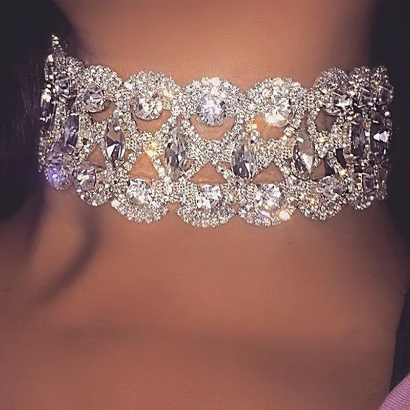 Bling bling rhinestone flower choker halsband för kvinnor kristall halsband med justerbar kedja högkvalitativa smycken