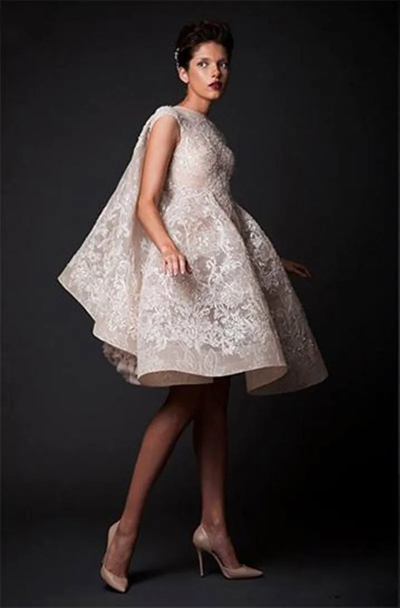 Krikor Jabotian Wedding Dresses Jewel Lace Appliques Sleeveless Beach Bridal Gowns Knee-Length Short A-Line Wedding Dress with Ple222P