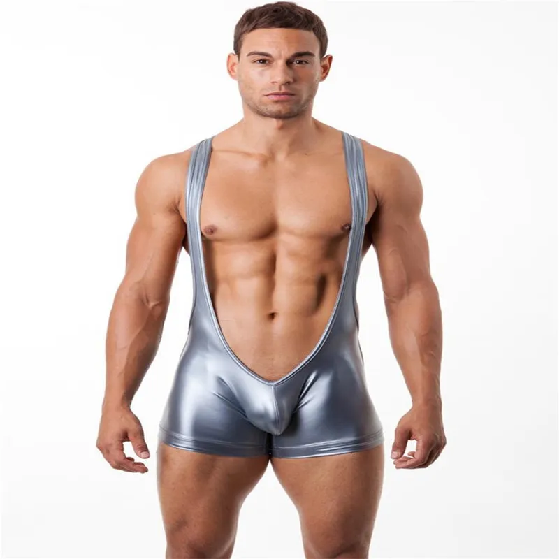 Lencería erótica de lucha libre de cuero a la moda, ropa interior Sexy de talla grande para hombre, ropa interior Gay, Catsuit, ropa interior de látex para hombre S M L XL