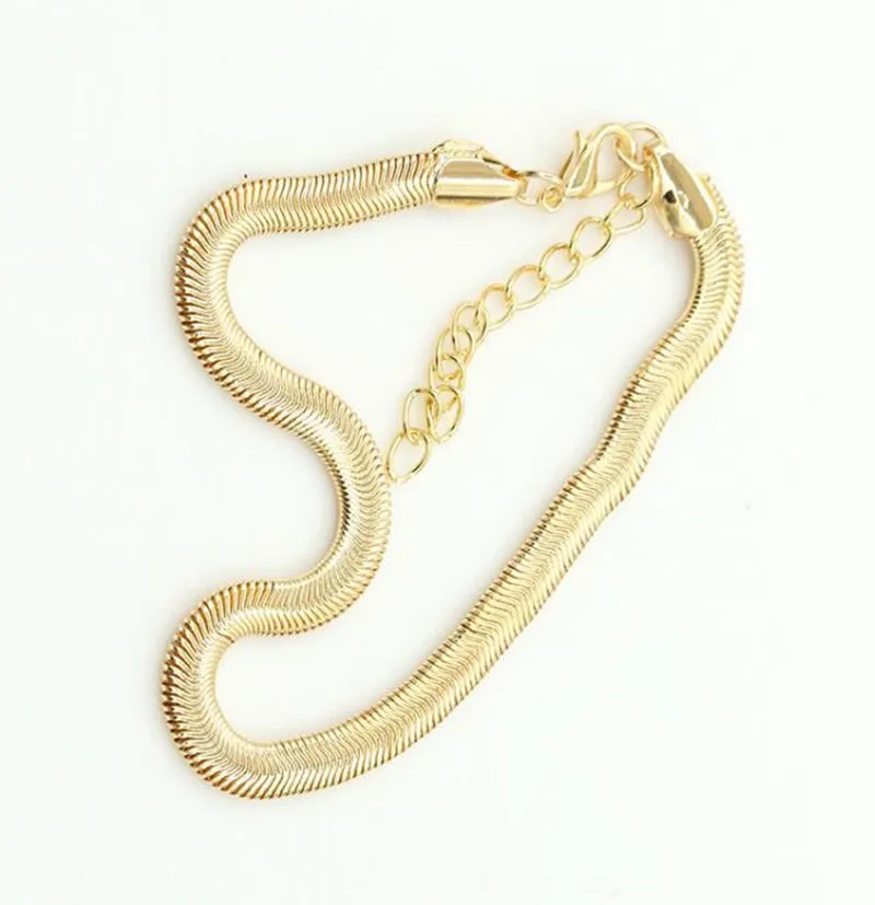 New Fine Silver / Gold Plated Adjustable Flat Snake Chain Anklet Bracelet Women Simple Delicate Foot Chain Summer Beach Feet Jewelry