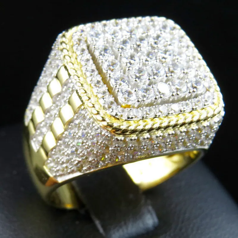 Personnalité européenne et américaine Incrêté d'une bague en alliage haut de gamme de diamants, bague en or de l'énergie à vent de hip-hop