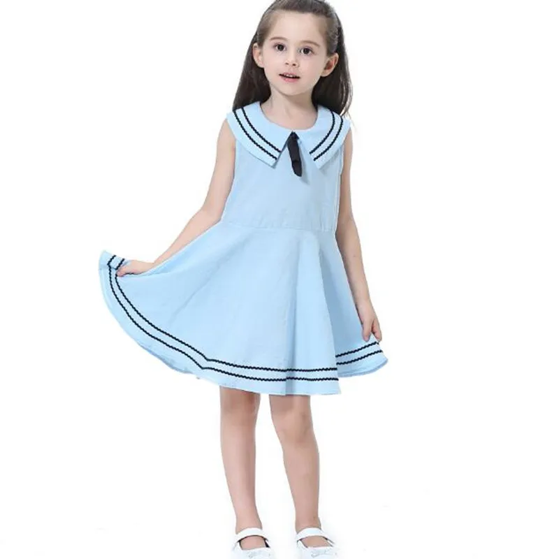 Quality Baby Girl Boutique Clothes Princess Cotton Navy Style Bow Dresses Girls Skirt Girl Costume Children Party Clothing 5colors XZT049