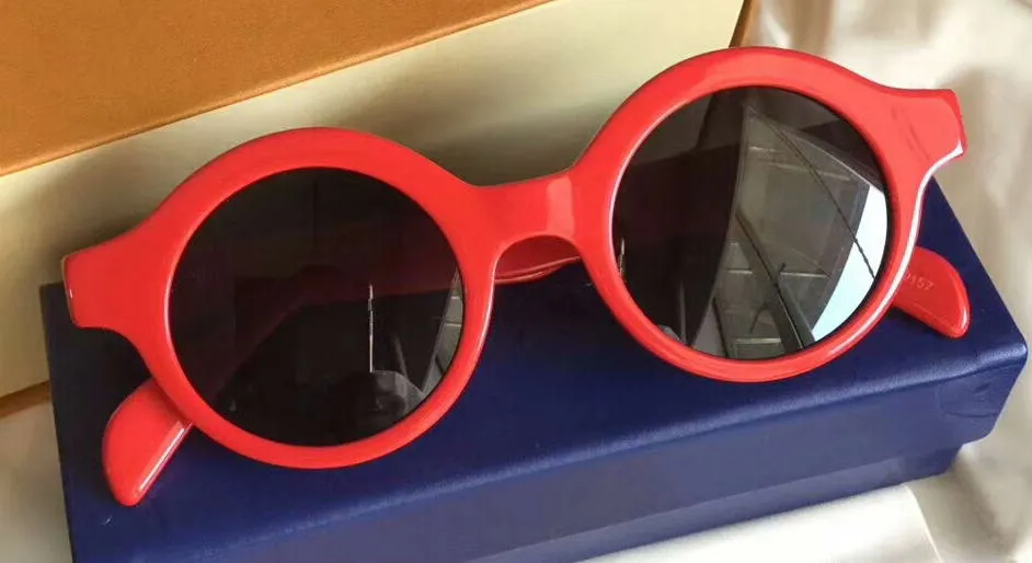Lyxig designer runda röda downtown solglasögon med logo steet stil cool hip hop män märke solglasögon ny med låda