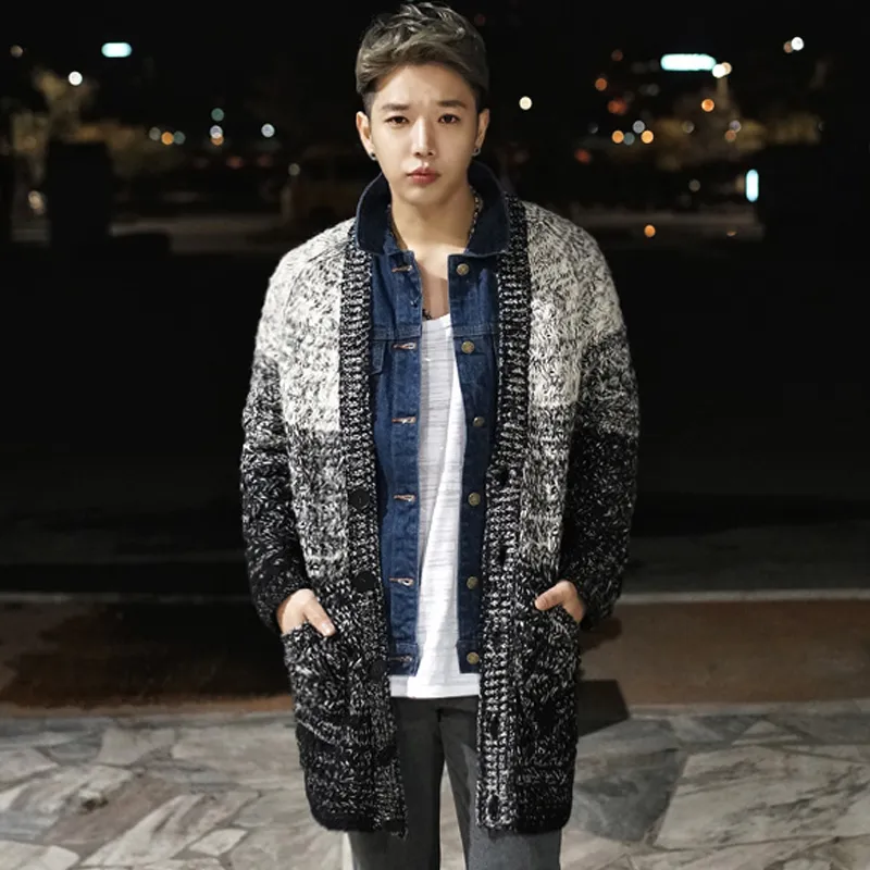 Yasuguoji 새로운 2019 한국어 패션 콘트라스트 컬러 남성 니트 스웨터 겨울 남성 스웨터 거친 양모 트위스트 카디건