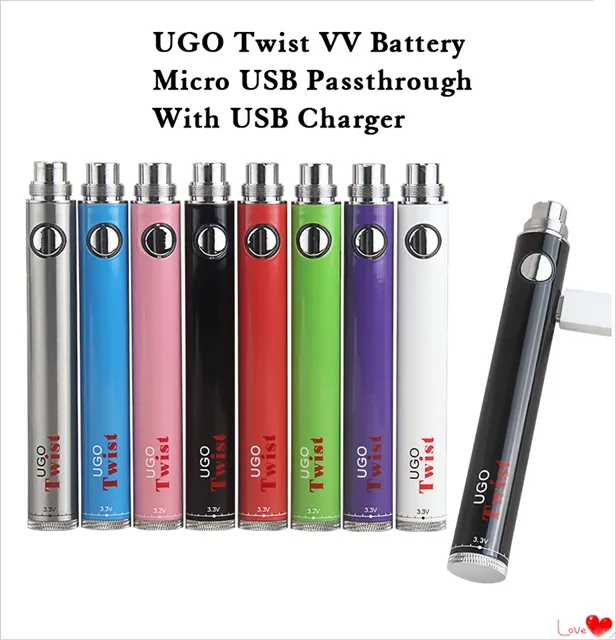 EVOD UGO TWIST 3.3-4.2V Ego Değişken Voltaj Vape Kalem VV Pil 650 900 MAH 510 Mikro USB Geçiş Şarj Cihazı ile Atomizer