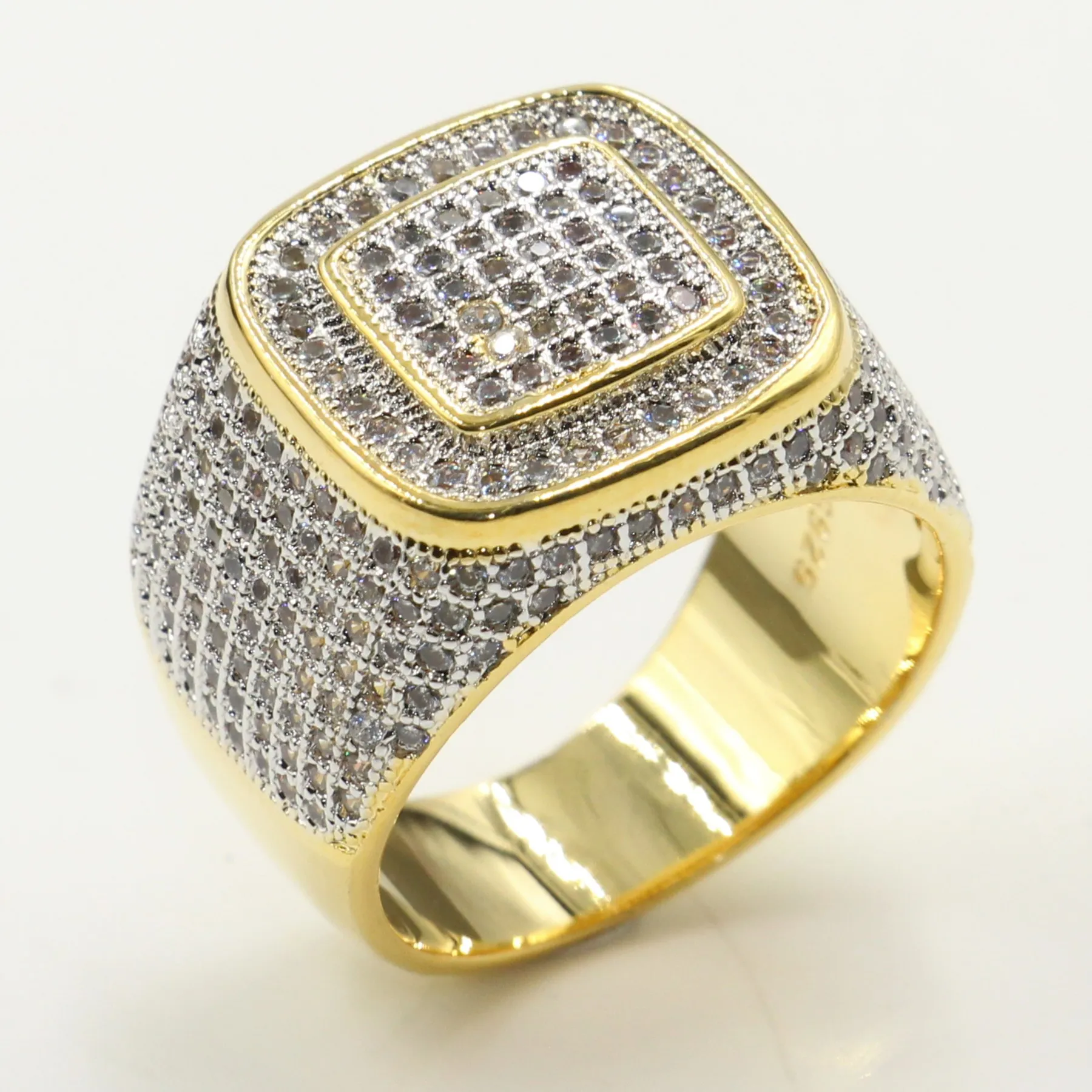 Victoria Wieck Sparkling Deluxe Jewelry Eheringring aus 925er-Sterlingsilber mit Goldfüllung und Mikro-Weiß-Klartopas-CZ-Diamant-Ehering für Männer als Geschenk