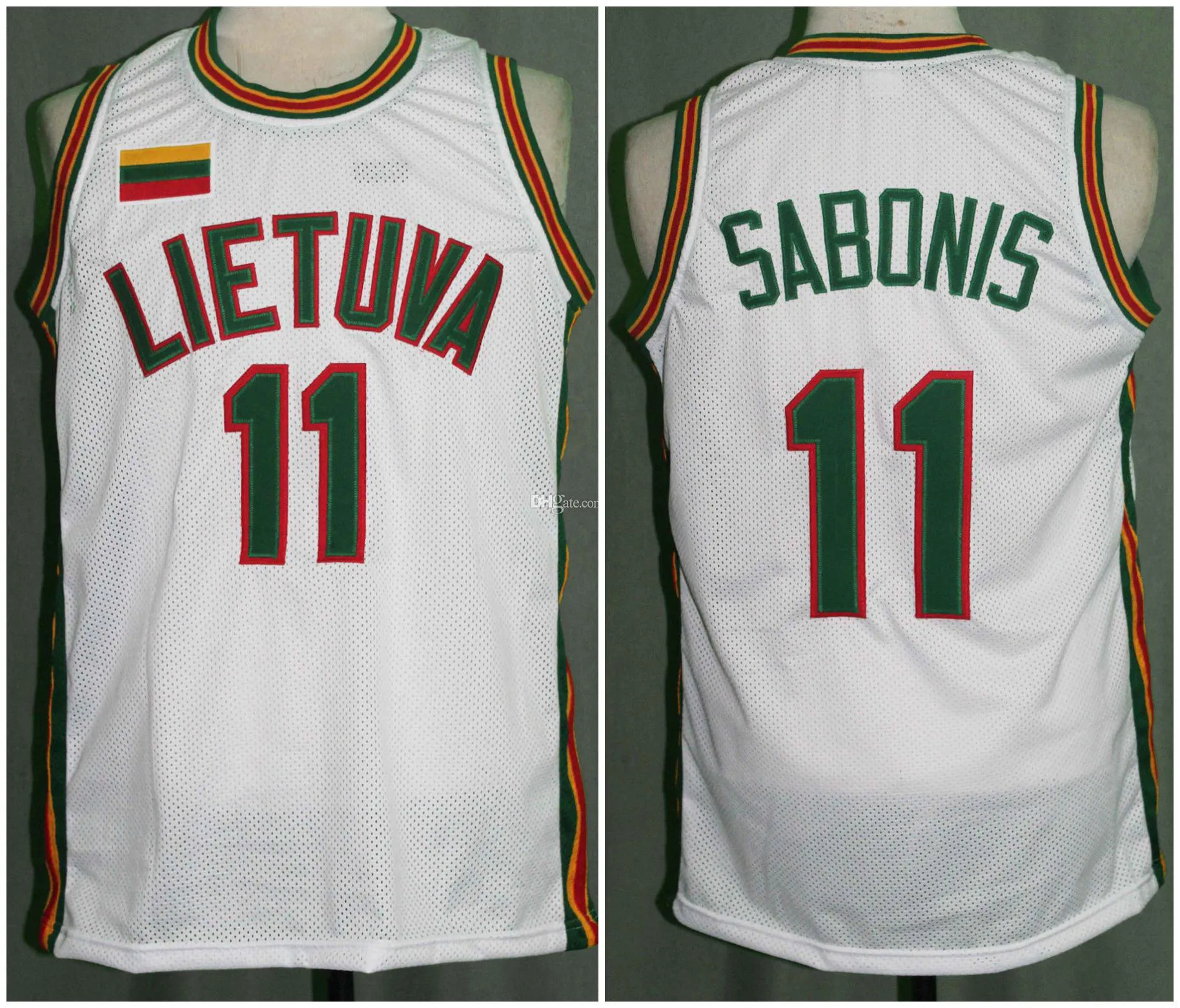 Команда Lietuva Литва # 11 Arvydas Sabonis Белый Ретро Классический баскетбол Джерси Манс сшитый пользовательский номер и название