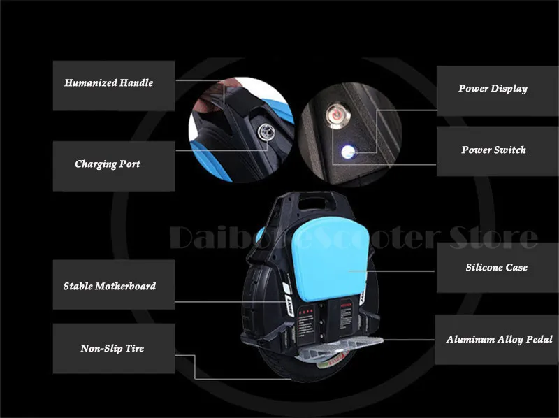 Daibot One Wheel Electric Unicycle Scooter Self Balancing Scooters With Bluetooth Speaker 500W 60V Electric Scooter For Adults (8)