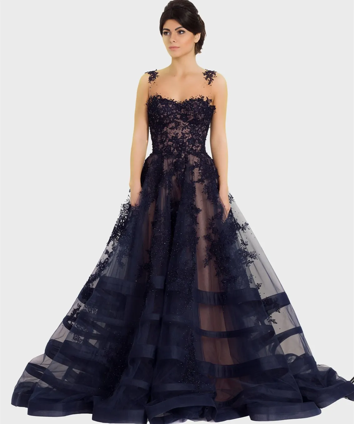 이브닝 드레스 robes 드 Soitee Black Prom Dress Long Vestidos de Fiesta Beaded 레이스 Applique Celebrity 공식 가운