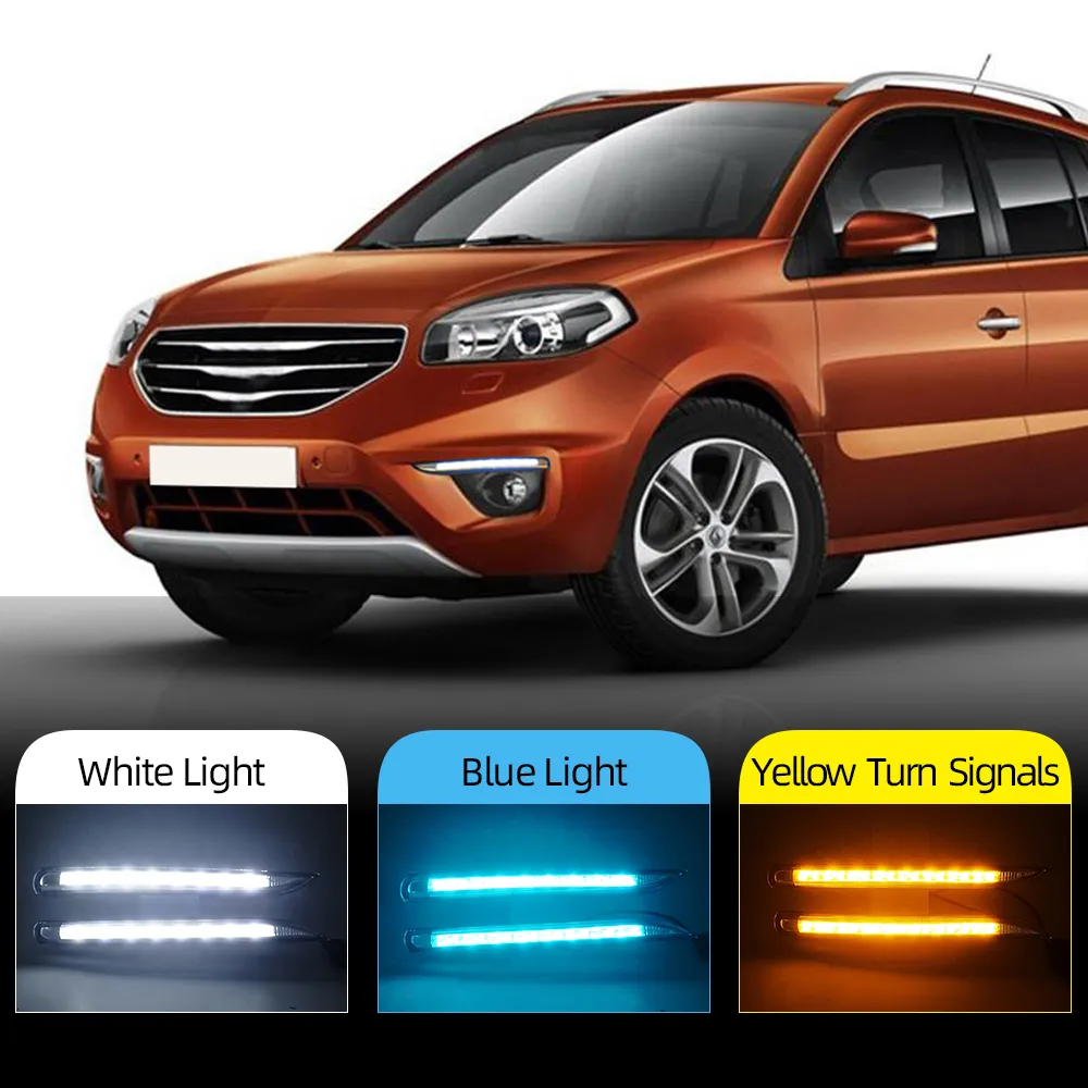 2Pcs For Renault Koleos 2011 2012 2013 2014 Car LED DRL Driving Daytime Running Lights fog lamp cover with Yellow signal