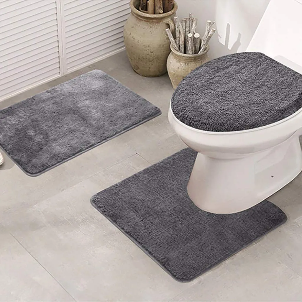 3 pièces anti-dérapant siège de toilette couvercle couverture de sol antidérapant coussin ensemble maison salle de bain décor tapis ensemble piédestal tapis couleur Pure Kit # LR3