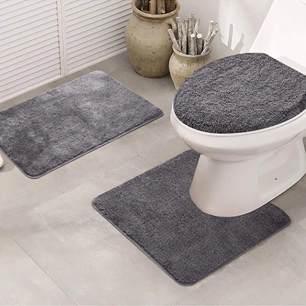 3 pezzi antiscivolo coperchio del sedile del water copertura del pavimento set di cuscini antiscivolo set di tappetini per il bagno di casa set piedistallo tappeto kit di colori puri # LR3