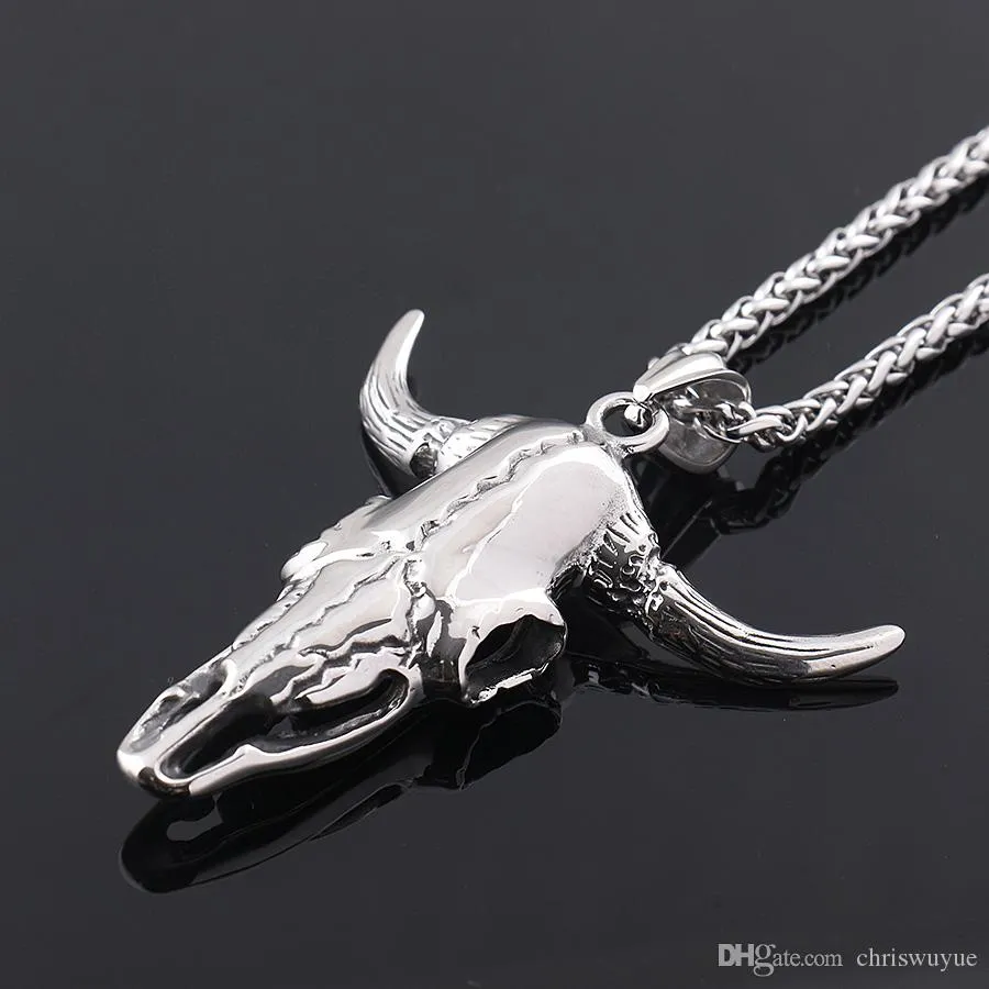 Pendentif tête de taureau en argent, bijoux en acier inoxydable, colliers tête de vache pour hommes, bijoux MP96