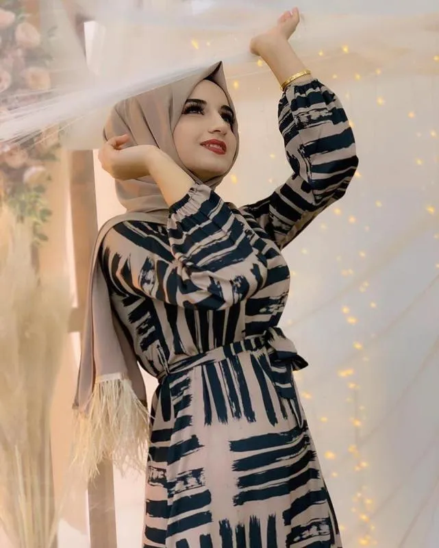 Eid Mubarek Musulmano Stampa Abaya Kimono Hijab Islam Dubai Abito Arabo Dubai Africano Abbigliamento Islamico Femme Ete Abiti2459
