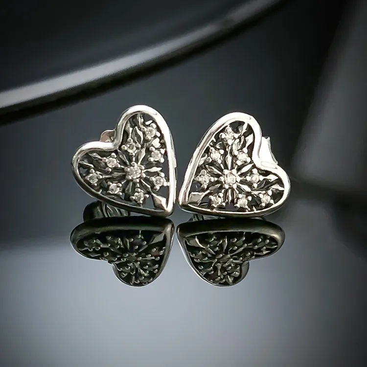 الشتاء أقراط القلب لباندورا 925 الفضة الاسترليني مع تشيكوسلوفاكيا الماس مجوهرات أنيقة على شكل قلب مع الأقراط المربع الأصلي السيدات
