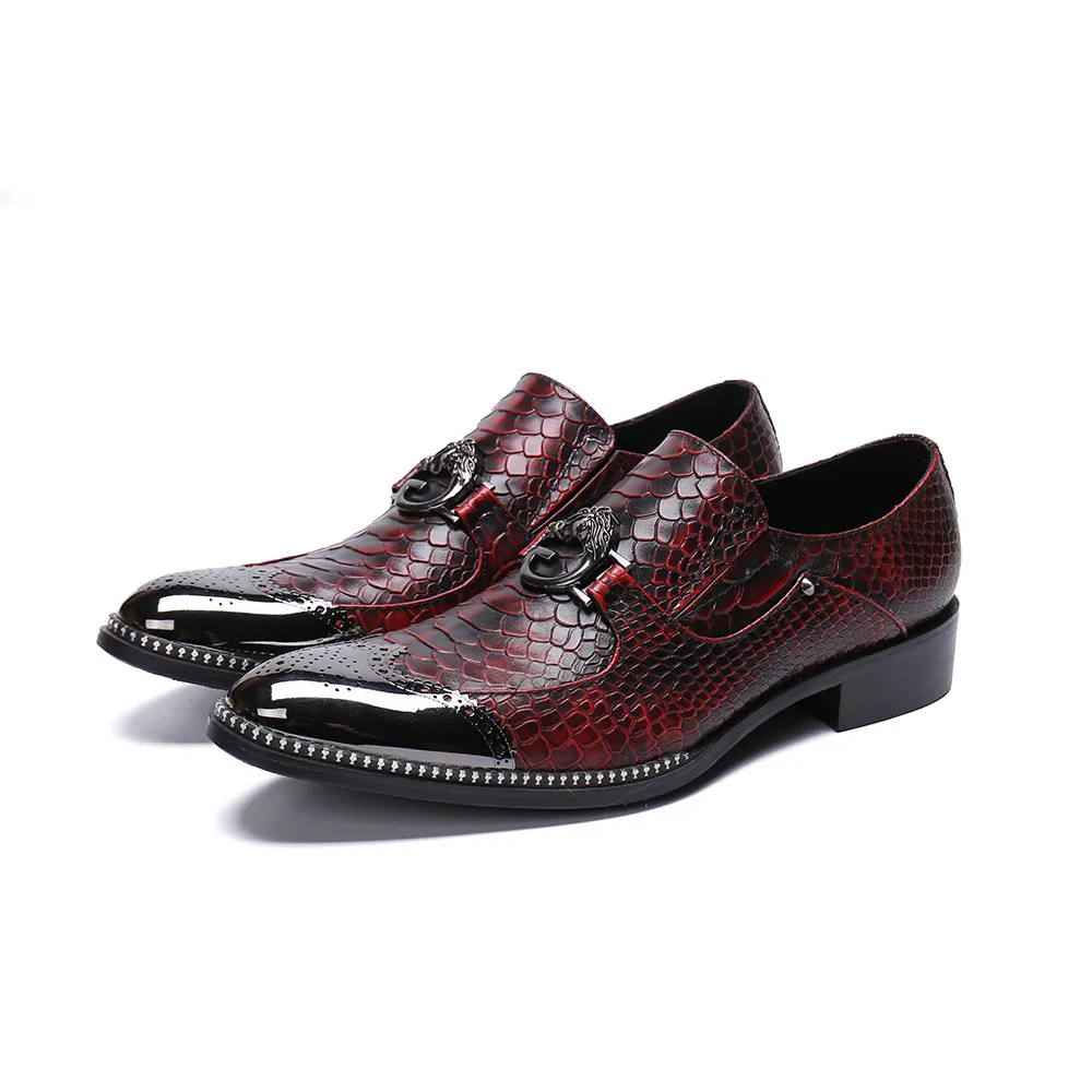 Mode peau de serpent motif en cuir véritable hommes chaussures Bullock sculpté hommes chaussures habillées bureau affaires chaussures