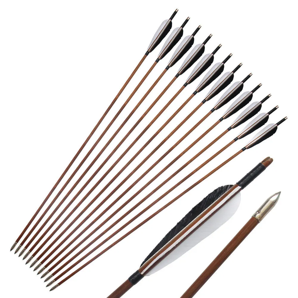 12 pcs Linkboy Tir À L'arc Bambou Flèche 5 '' Dinde Vanes Classique Composé Arc Traditionnel Chasse et Tir