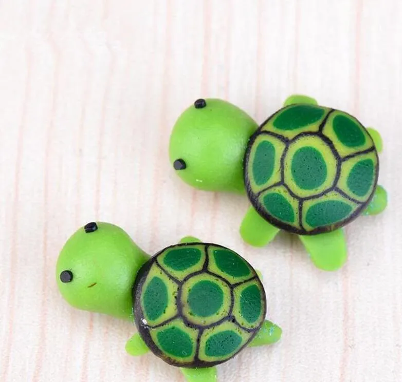 Artificial bonito verde tartaruga animais fada jardim miniaturas gnomos musgo terrários resina artesanato estatuetas para decoração do jardim