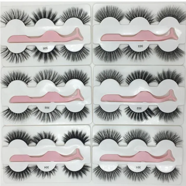 Stock 2019 The newest False eyelash 3d mink lashes 3 pair lashes thick Faux 3D real mink eyelashes with tweezers in box 6styles