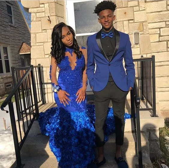 Fashion Royal Blue Mens Prom Suits Shawl Lapel Wedding Suits For