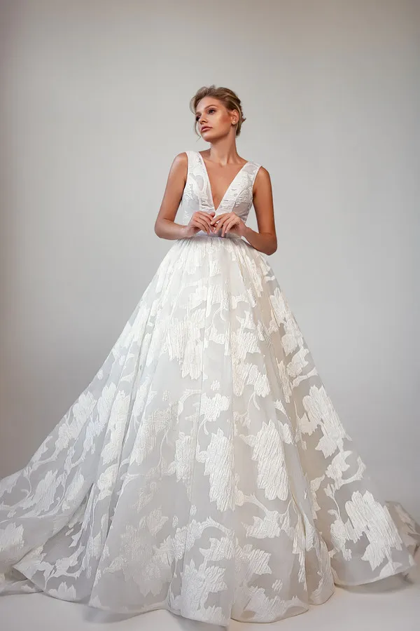 Abito da sposa da donna con scollo a V profondo e maniche a petalo, senza spalline, in pizzo, all'uncinetto, trasparenti, abiti da festa femminili sexy – acquista a prezzi convenienti sul marketplace