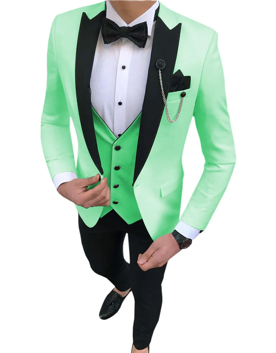 Nouveaux hommes chauds costumes 3 pièces Slim Fit loisirs garçons d'honneur 14 couleurs revers affaires smokings pour mariage formel (Blazer + pantalon + gilet)