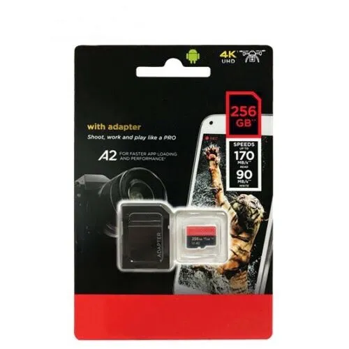 2020 Ny ankomst A2 Black Extreme Pro 128GB 256GB 64GB 32GB V30 UHS-I U3 TF Minneskort 170MB / s med SD-adapter Blister Retail Package DHL
