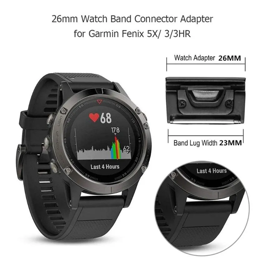 Smart Straps Adaptateur de connecteur de boucle de sangle de rechange en acier inoxydable pour Garmin Fenix 5X/Fenix 3/Fenix 3HR Watch Connect Band Easy Fit Quick Release