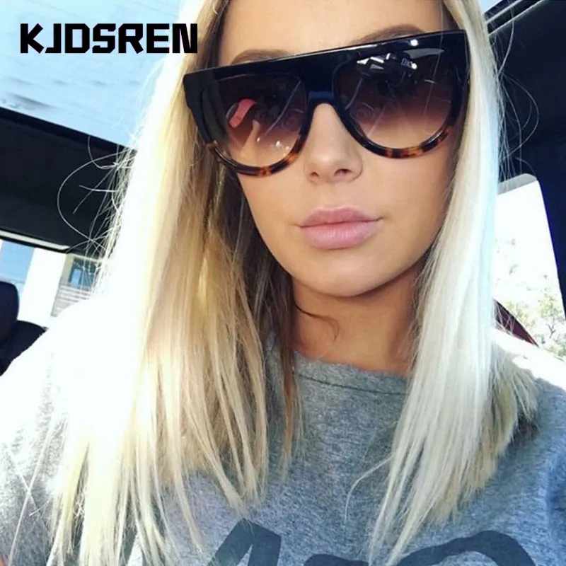 KJDSREN Brand 2020 Sunglasses Women Gradient Lens Black Leopard Flat Top Oversized Shadow Shield Ladies Sun glasses Shade Oculos