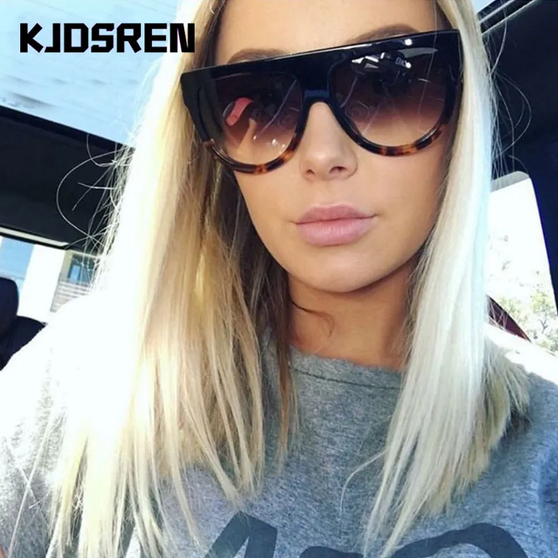 KJDSREN marque 2020 lunettes de soleil femmes dégradé lentille noir léopard haut plat surdimensionné ombre bouclier dames lunettes de soleil ombre Oculos