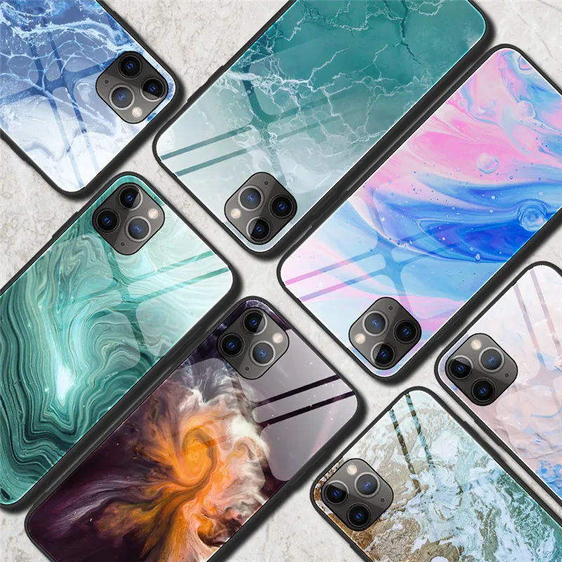 Marble glass phone Case For iPhone 11 Pro X XR XS MAX Gradient Tempered Glass Case For iPhone 6 6S Plus 8 Plus