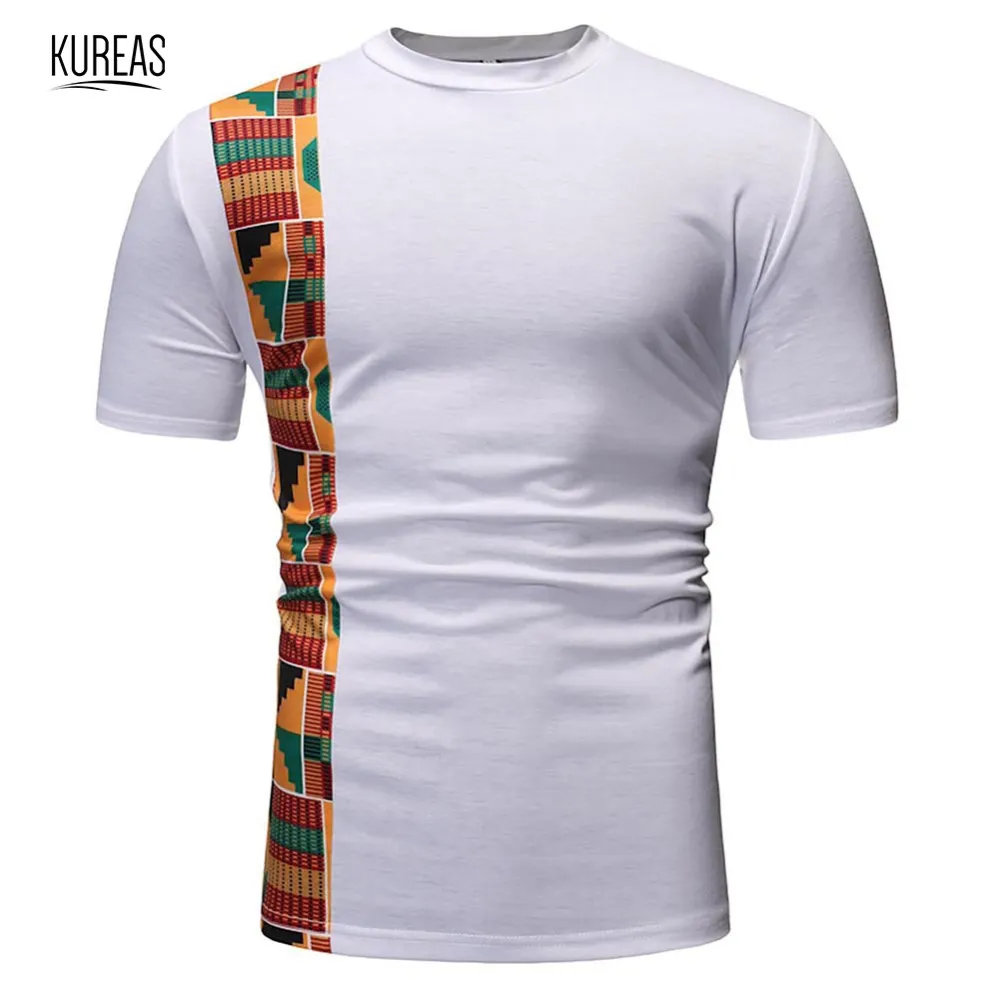 Kureas الرجال الأفريقي تي شيرت dashiki القمصان الصيف قصيرة الأكمام س الرقبة المحملة التقليدية عارضة القبلية أزياء قمم