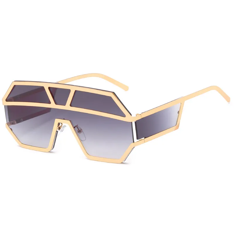 High Quality Dress Lens Sunglasses Metal Super Large Retro Sunglasses Unique Flat Large Piece Lens Gold And Silver Frame Sunglasses Send Box