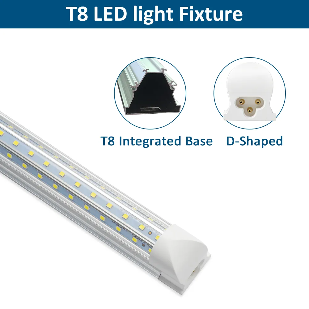 Tubo de LED de 120W luz quatro pés 8 pés D-Shaped Integrado LED T8 tubo de luz em forma de V Double Side 3 linhas LED Loja Luzes AC100-277V