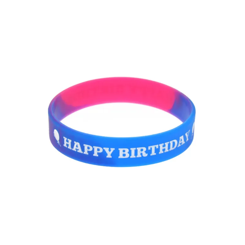 Happy Birthday Silicone Rubber Bracelet Youth Size Segmented Color